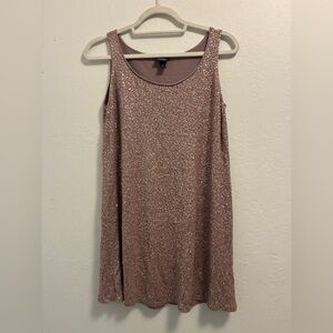 Eileen Fisher pink sequin silk blend sleeveless shift short dress